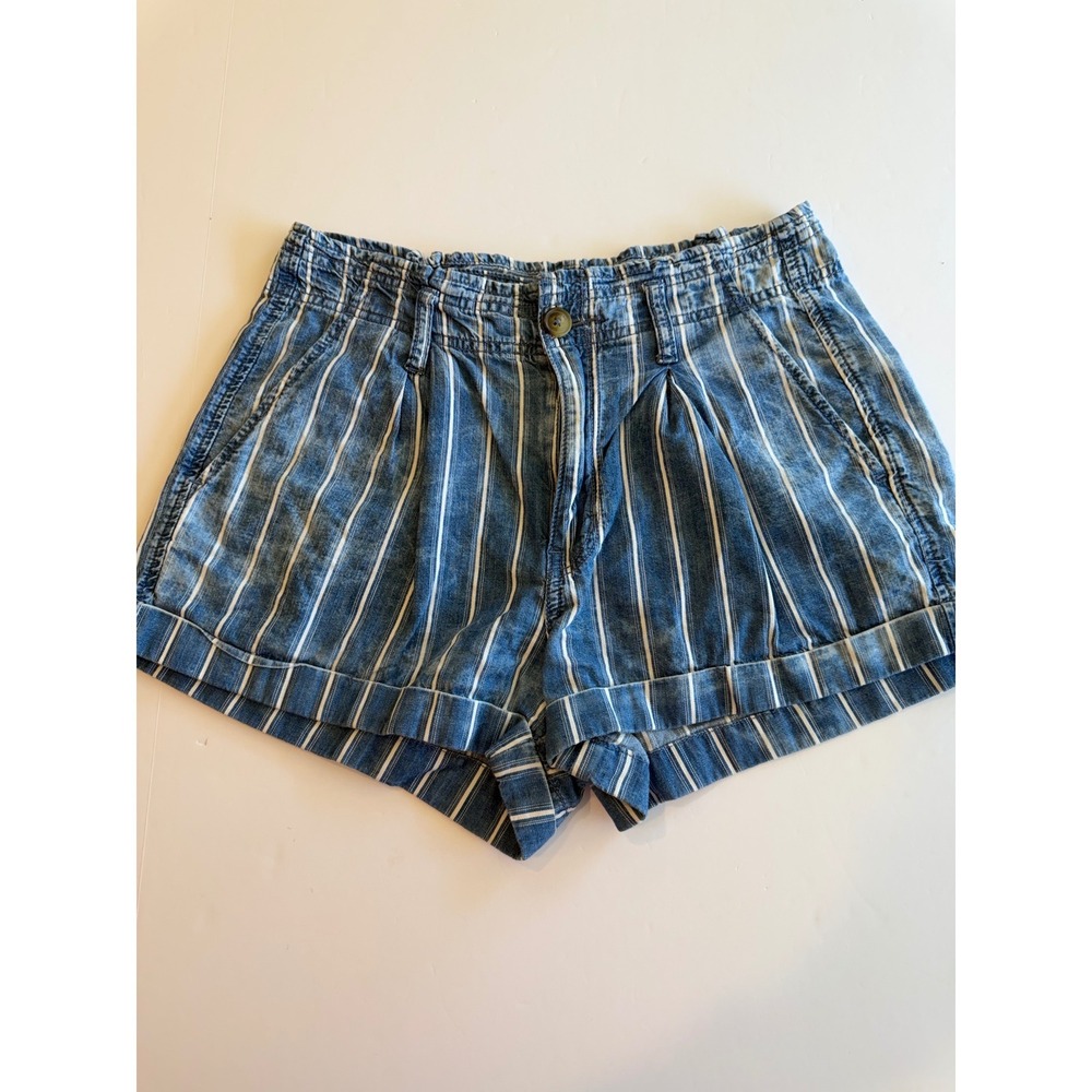 American Eagle Striped High Waisted Pleated Denim Shorts Blue‎ White Size 6